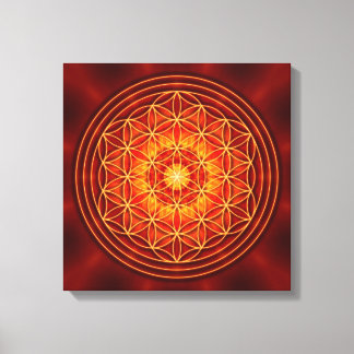 Rotbraun-Gelb-Mandala mit Blume des Lebens Leinwanddruck
