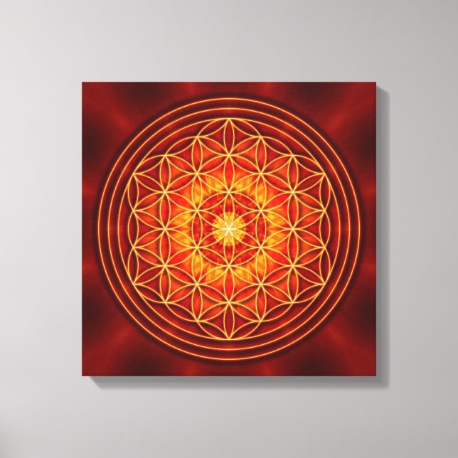 Rotbraun-Gelb-Mandala mit Blume des Lebens Leinwanddruck (Vorderseite)