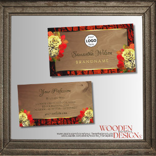 Rotbrauner Baum Bark Wood Grain Logo Floral Visitenkarte
