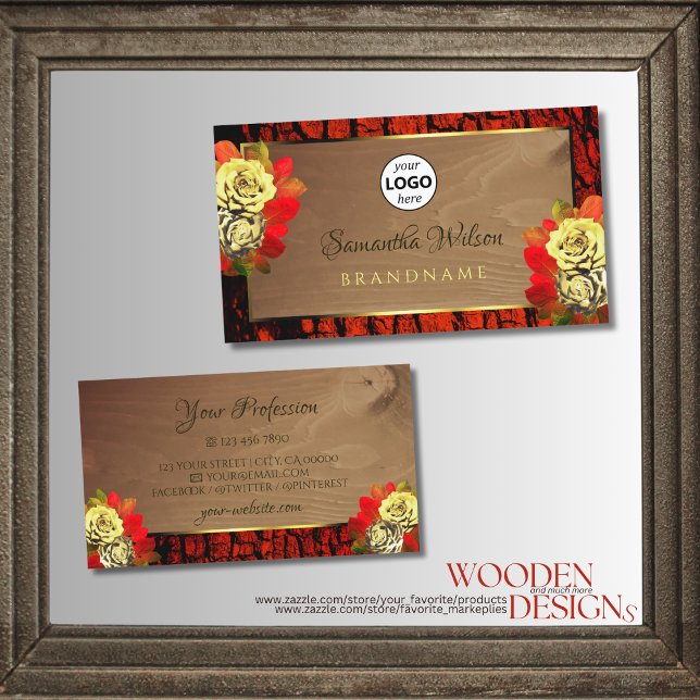Rotbrauner Baum Bark Wood Grain Logo Floral Visitenkarte (Von Creator hochgeladen)