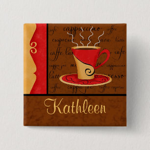 Rotbrauner Goldespresso-Kaffee-Kunst-individueller Button