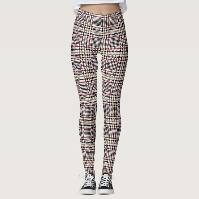 Rotbraunes Hahnentrittmuster Glen Karo Muster Leggings (Vorderseite)