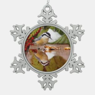 Rotbrüstiger Kleiber Schneeflocken Zinn-Ornament