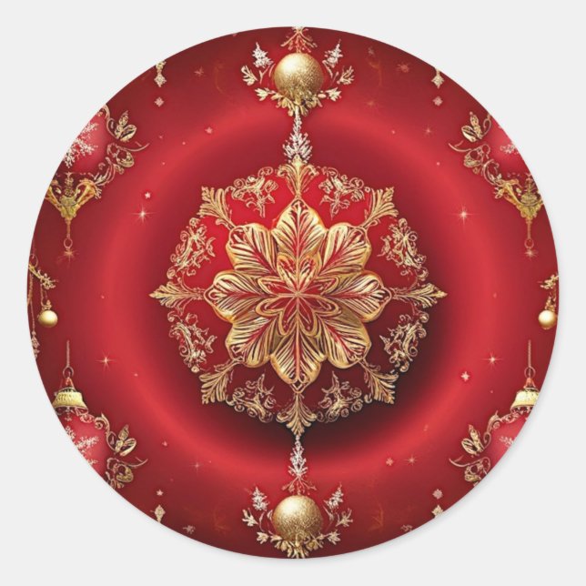 Rotdekorative Ornamente Weihnachtsaufkleber Runder Aufkleber (Vorderseite)