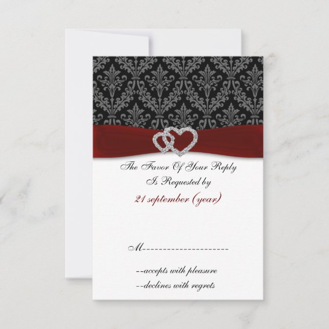 Rotdiamant-Damast-Standard 3,5 x 5 Hochzeit RSVP Karte (Vorderseite)