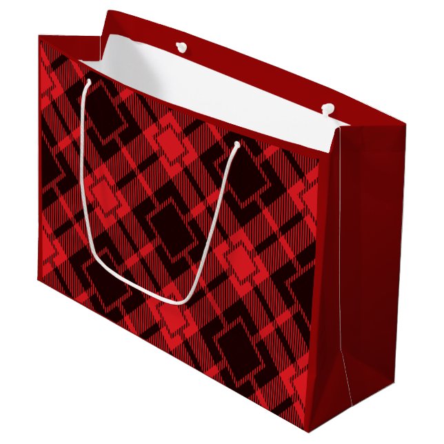 Rotdiamantenmuster Tartan Große Geschenktüte (Vorderseite Schrägansicht)