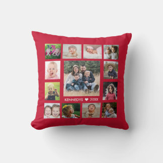 Rote 13-Familien-Fotocollage gestreift Personalisi Kissen