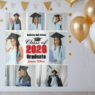 Rote Abschlussfeier-Fotocollage der Klasse 2026 Wandteppich
