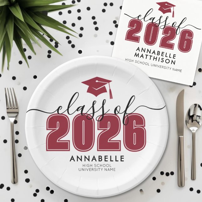 Rote Abschlussfeier Pappteller (Graduate Red Graduation Party Paper Plates)