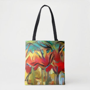Rote abstrakte gemalte Tulpen, Blumen, Tasche