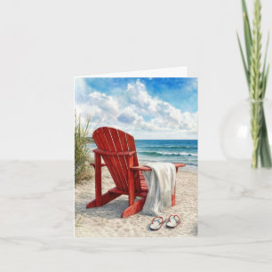 Rote Adirondack-Strandliege mit Flip-Flops Karte