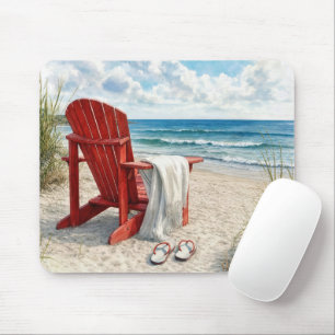 Rote Adirondack-Strandliege mit Flip-Flops Mousepad