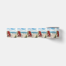 Rote Adirondack-Strandliege mit Flip-Flops