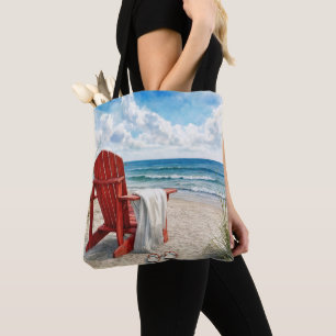 Rote Adirondack-Strandliege mit Flip-Flops Tasche