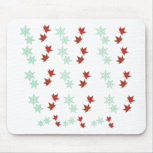 Rote Ahornblätter und Minz-Schneeflocken-Muster Mousepad