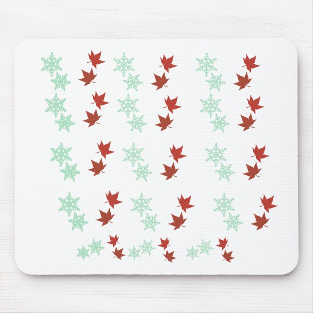 Rote Ahornblätter und Minz-Schneeflocken-Muster Mousepad (Vorne)