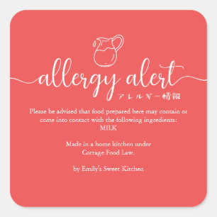 Rote Allergie-Warnung Milch Minimalistisch Quadratischer Aufkleber