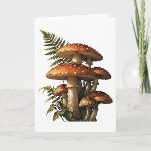 Rote Amanita-Pilze mit Farn Botanisch Karte
