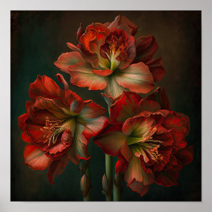 Rote Amaryllis-Blumen-Kunstposter Poster