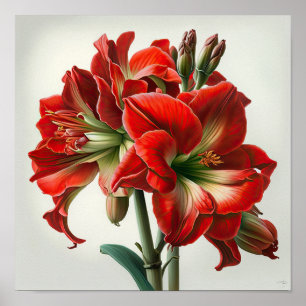 Rote Amaryllis-Blumen-Kunstposter Poster