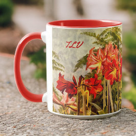 Rote Amaryllis Botanische Kunst - Monogramm-Initia Tasse
