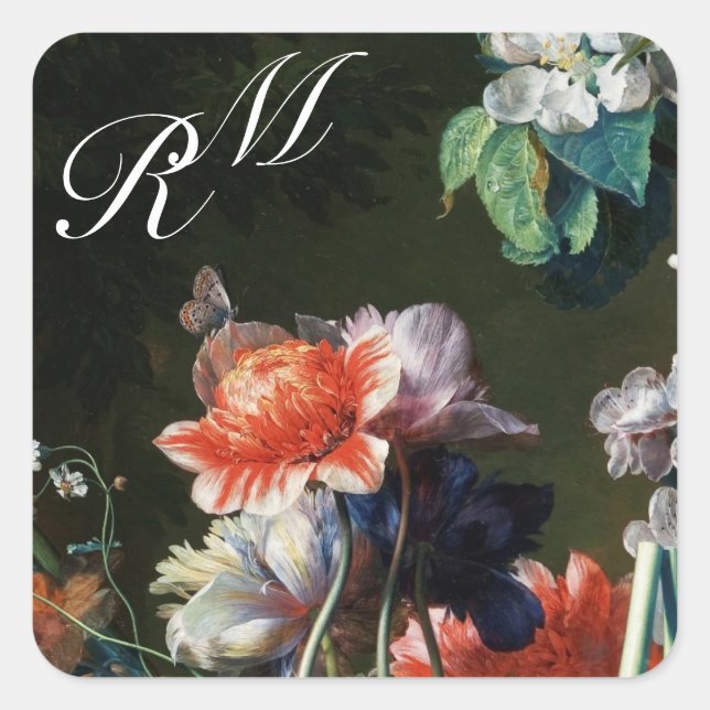 ROTE ANEMONEN, WEISSE BLUME, BAKERFLY-MONOGRAMM QUADRATISCHER AUFKLEBER (Vorderseite)