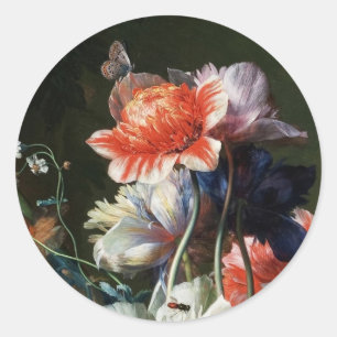 ROTE ANEMONEN, WEISSE BLUME, BAKERFLY-MONOGRAMM RUNDER AUFKLEBER