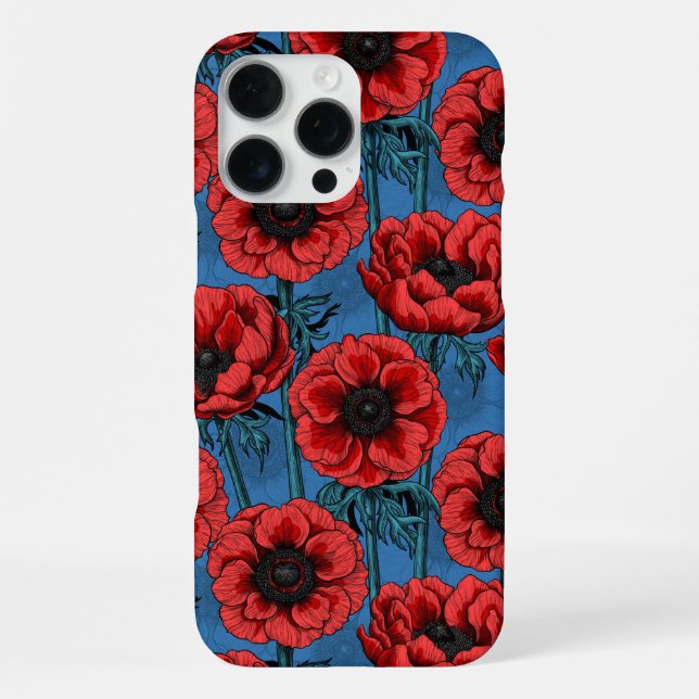 Rote Anemonengarten iPhone 16 Pro Max Hülle (Rückseite)