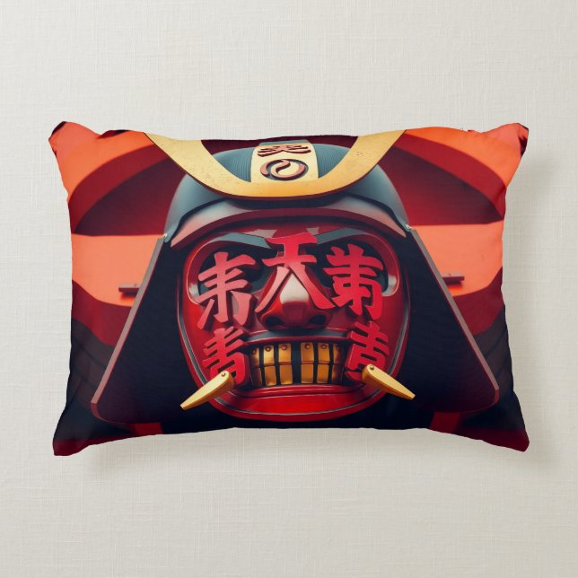 Rote Anime-Samurai-Maske Dekokissen (Vorderseite)