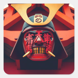 Rote Anime-Samurai-Maske Quadratischer Aufkleber