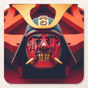 Rote Anime-Samurai-Maske Rechteckiger Pappuntersetzer