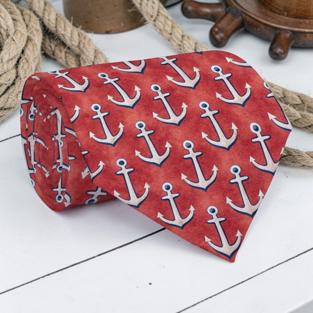 Rote Anker Nautical Maßgeschneiderte Krawatte (Von Creator hochgeladen)