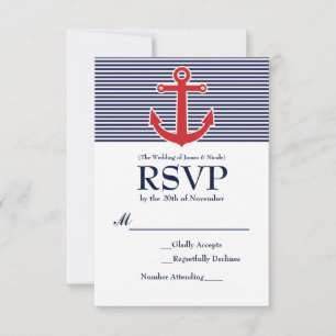 Rote Anker-nautische gestreifte RSVP-Antwortkarte RSVP Karte