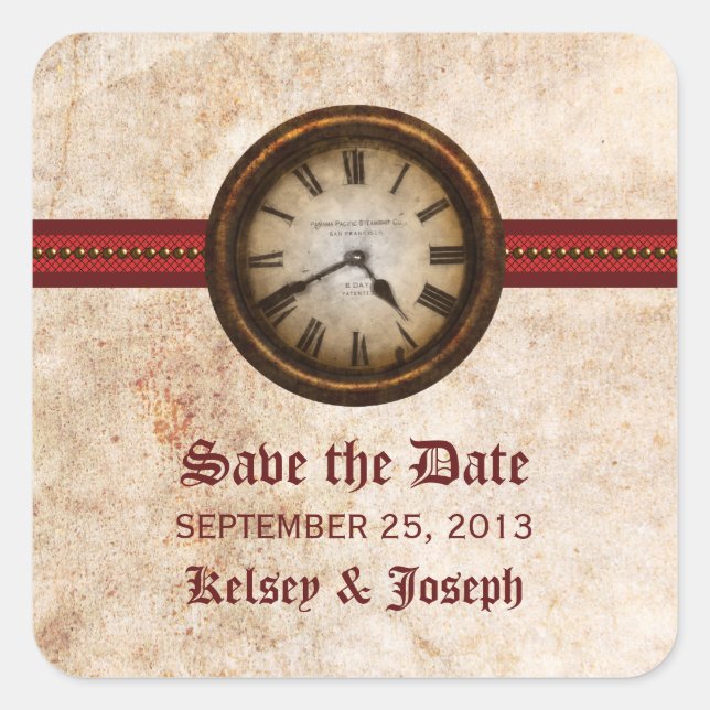 Rote Antike Save the Date Stickers (Vorderseite)