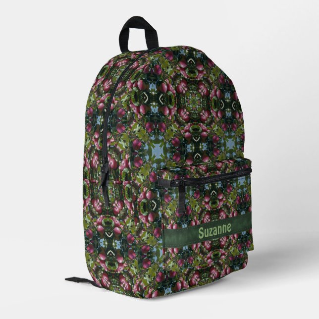 Rote Äpfel Abstraktes Muster Personalisiert Bedruckter Rucksack (Rückseitige Ecke links)