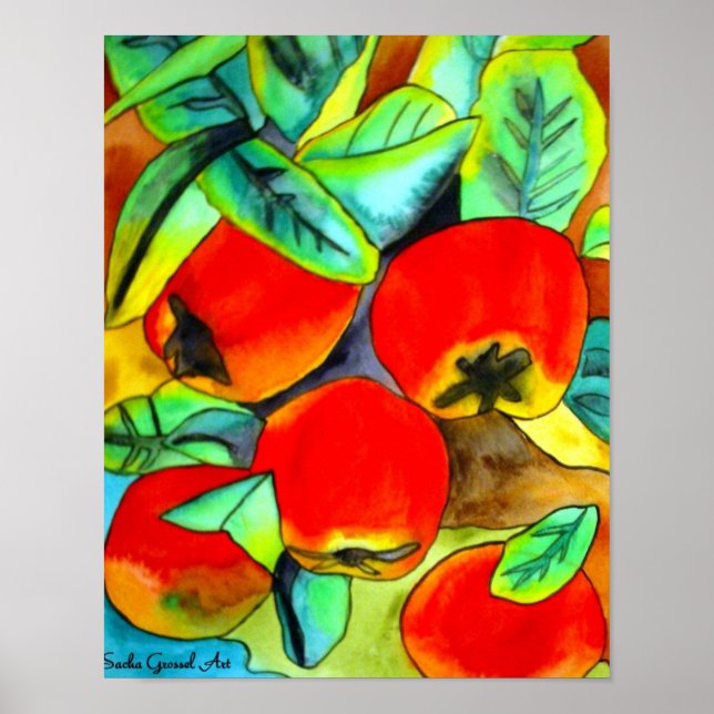 Rote Äpfel Aquarellmalerei Poster (Vorne)