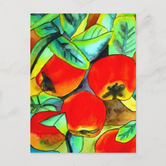 Rote Äpfel Aquarellmalerei Postkarte (Vorderseite)