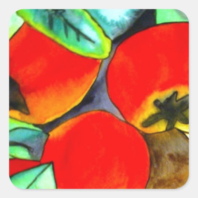 Rote Äpfel Aquarellmalerei Quadratischer Aufkleber (Vorderseite)