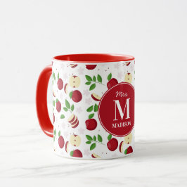 Rote Äpfel, Blüten Personalisiert Lehrername Tasse
