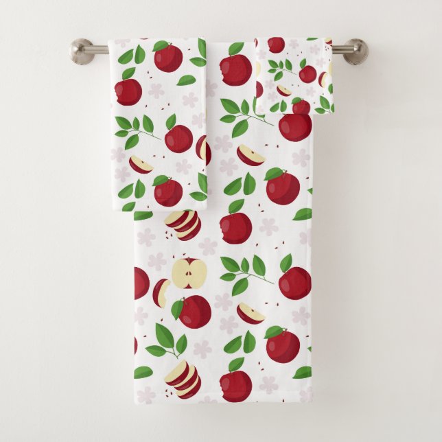 Rote Äpfel, Blüten und Grünmuster Badhandtuch Set (Insitu)
