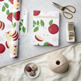 Rote Äpfel, Blüten und Grünmuster Geschenkpapier
