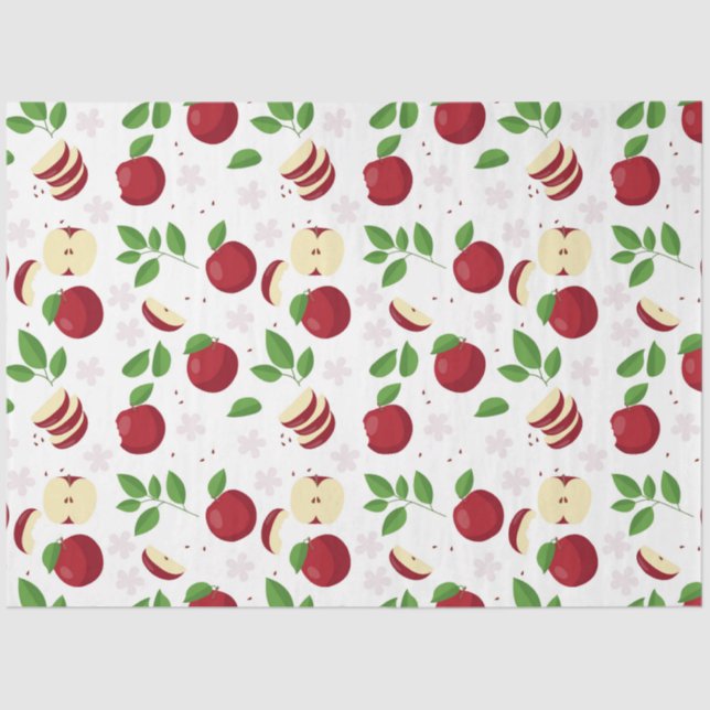 Rote Äpfel, Blüten und Grünmuster Seidenpapier (Vorderseite)