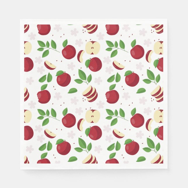Rote Äpfel, Blüten und Grünmuster Serviette (Vorderseite)