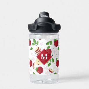 Rote Äpfel, Blüten und Grünmuster Trinkflasche