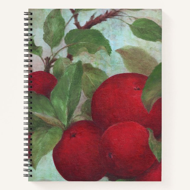 Rote Äpfel Ölgemälde auf Grün Notizbuch (Vorderseite)