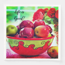 Rote Äpfel und Rose Das Leben ist das gute Abendes Serviette