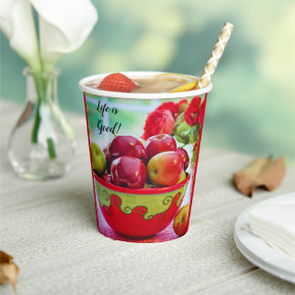 Rote Äpfel und Rosen Leben ist gut  Papiertasse Pappbecher