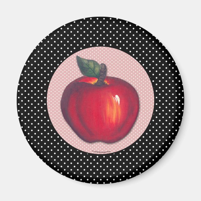 Rote Äpfel Weiß auf schwarzen Polka-Punkten Magnet (Vorne)