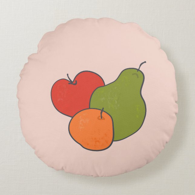 Rote Apfelbirne und Orange Frucht Wohngestaltung Rundes Kissen (Vorderseite)