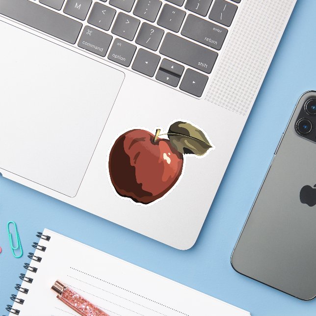 Rote Apfeldarstellung Aufkleber (Laptop mit iPhone)